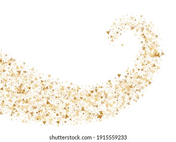Gold glitter triangles confetti glamour vector background. Triangle sparkles dust geometric christmas backdrop. Shiny gold confetti festive vector illustration. Abstract golden glitter. 