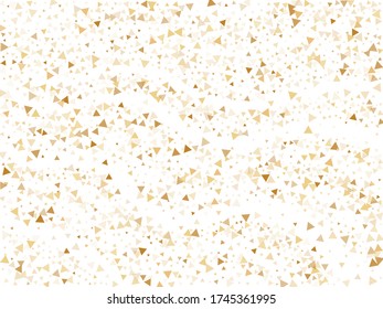 Triángulos de brillo dorado conforman un lujoso fondo vectorial. El triángulo desata el fondo geométrico del polvo de Año Nuevo. Ilustración vectorial festiva de oro brillante. Deslumbrador dorado volando. 