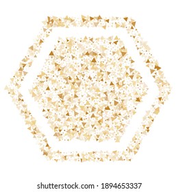 Triángulos de brillo dorado conforman un lujoso fondo vectorial. El triángulo desata el fondo geométrico de la boda. Luminosa ilustración vectorial de confeti dorado. Brillante dorado brillante. 