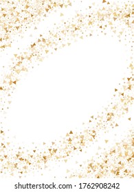 Gold glitzernde Dreiecke konfetti Premium Vektorhintergrund. Dreieck funkelt staubgeometrische Neujahrshintergründe. Glühende goldene Konfetti festliche Vektorgrafik. Zaubergoldener Glitter. 