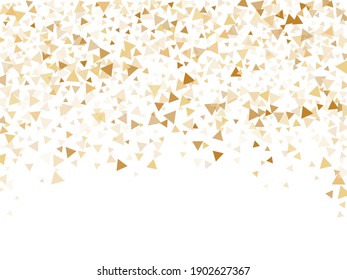 Gold glitter triangles confetti premium vector background. Triangle sparkles dust geometric party backdrop. Glowing gold confetti festive vector illustration. Elegant golden glitter. 