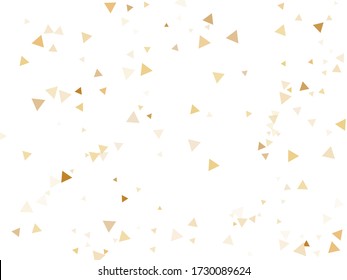 Gold glitter triangles confetti rich vector background. Triangle sparkles dust geometric christmas backdrop. Shiny gold confetti festive vector illustration. Abstract golden glitter. 