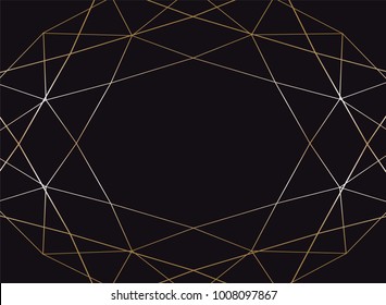 Gold glitter triangles on black background. Geometric shapes. Diamond texture. Horizontal