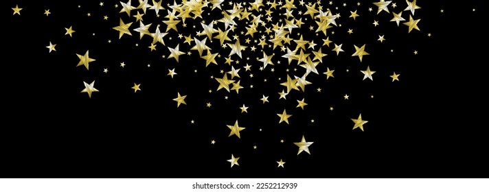 Gold Glitter Vector Black Panoramic Background. Celebrate Decoration Universe Border. Rain Vector Black Panoramic Background Illustration. Luxury Effect Shine Banner.