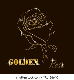 gold glitter vector contour of a rose  on  dark background
