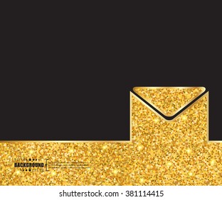 Gold glitter vector envelope.