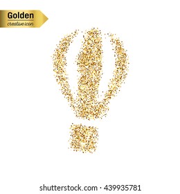 Gold glitter vector icon of air balloon isolated on background. Art creative concept illustration for web, glow light confetti, bright sequins, sparkle tinsel, abstract bling, shimmer dust, foil.
