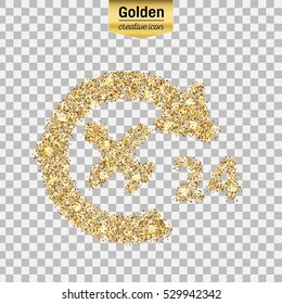 Gold glitter vector icon of airplane isolated on background. Art creative concept illustration for web, glow light confetti, bright sequins, sparkle tinsel, bling logo, shimmer dust, foil.