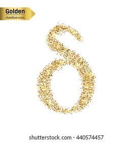 Gold glitter vector icon of alpha isolated on background. Art creative concept illustration for web, glow light confetti, bright sequins, sparkle tinsel, abstract bling, shimmer dust, foil.