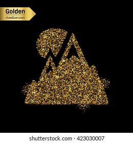 Gold glitter vector icon of the  Alps isolated on background. Art creative concept illustration, glow light confetti, bright sequins, sparkle tinsel, abstract bling, shimmer dust, foil.