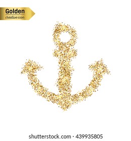 Gold glitter vector icon of anchor isolated on background. Art creative concept illustration for web, glow light confetti, bright sequins, sparkle tinsel, abstract bling, shimmer dust, foil.