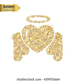 Gold glitter vector icon of angel heart isolated on background. Art creative concept illustration for web, glow light confetti, bright sequins, sparkle tinsel, abstract bling, shimmer dust, foil.