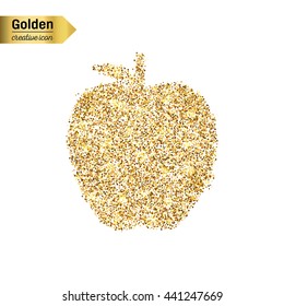 Gold glitter vector icon of apple isolated on background. Art creative concept illustration for web, glow light confetti, bright sequins, sparkle tinsel, abstract bling, shimmer dust, foil.