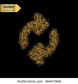 Gold glitter vector icon of arrows isolated on background. Art creative concept illustration for web, glow light confetti, bright sequins, sparkle tinsel, abstract bling, shimmer dust, foil.