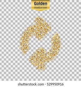 Gold glitter vector icon of arrows isolated on background. Art creative concept illustration for web, glow light confetti, bright sequins, sparkle tinsel, abstract bling, shimmer dust, foil.