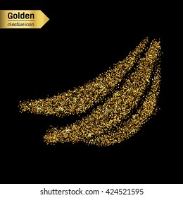 Gold glitter vector icon of banana isolated on background. Art creative concept illustration for web, glow light confetti, bright sequins, sparkle tinsel, abstract bling, shimmer dust, foil.