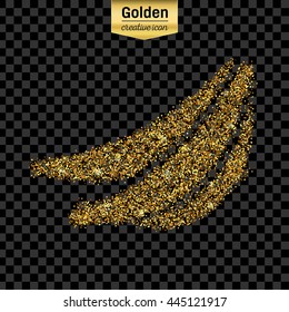 Gold glitter vector icon of banana isolated on background. Art creative concept illustration for web, glow light confetti, bright sequins, sparkle tinsel, abstract bling, shimmer dust, foil.