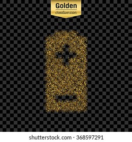 Gold glitter vector icon of battery isolated on background. Art creative concept illustration for web, glow light confetti, bright sequins, sparkle tinsel, abstract bling, shimmer dust, foil.
