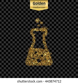 Gold glitter vector icon of beaker isolated on background. Art creative concept illustration for web, glow light confetti, bright sequins, sparkle tinsel, abstract bling, shimmer dust, foil.