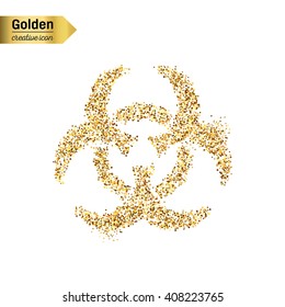 Gold glitter vector icon of Bio hazard isolated on background. Art creative concept illustration for web, glow light confetti, bright sequins, sparkle tinsel, abstract bling, shimmer dust, foil.
