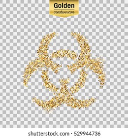 Gold glitter vector icon of Bio hazard isolated on background. Art creative concept illustration for web, glow light confetti, bright sequins, sparkle tinsel, abstract bling, shimmer dust, foil.