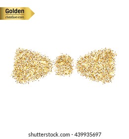 Gold glitter vector icon of bow tie isolated on background. Art creative concept illustration for web, glow light confetti, bright sequins, sparkle tinsel, abstract bling, shimmer dust, foil.