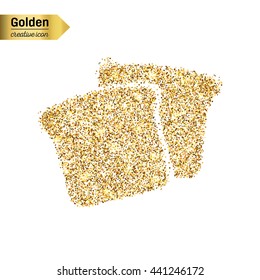 Gold glitter vector icon of bread isolated on background. Art creative concept illustration for web, glow light confetti, bright sequins, sparkle tinsel, abstract bling, shimmer dust, foil.