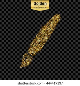 Gold glitter vector icon of brush isolated on background. Art creative concept illustration for web, glow light confetti, bright sequins, sparkle tinsel, abstract bling, shimmer dust, foil.