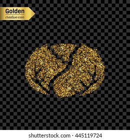 Gold glitter vector icon of cabbage isolated on background. Art creative concept illustration for web, glow light confetti, bright sequins, sparkle tinsel, abstract bling, shimmer dust, foil.