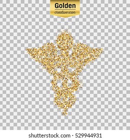 Gold glitter vector icon of caduceus isolated on background. Art creative concept illustration for web, glow light confetti, bright sequins, sparkle tinsel, abstract bling, shimmer dust, foil.