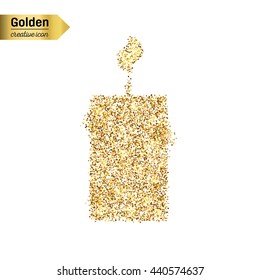 Gold glitter vector icon of candle isolated on background. Art creative concept illustration for web, glow light confetti, bright sequins, sparkle tinsel, abstract bling, shimmer dust, foil.