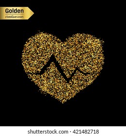 Gold glitter vector icon of cardiogram isolated on background. Art creative concept illustration for web, glow light confetti, bright sequins, sparkle tinsel, abstract bling, shimmer dust, foil.