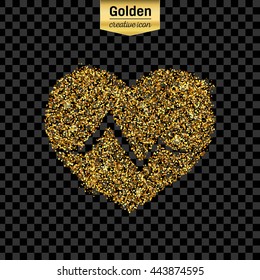 Gold glitter vector icon of cardiogram isolated on background. Art creative concept illustration for web, glow light confetti, bright sequins, sparkle tinsel, abstract bling, shimmer dust, foil.