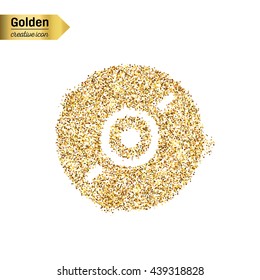 Gold glitter vector icon of CD disk isolated on background. Art creative concept illustration for web, glow light confetti, bright sequins, sparkle tinsel, abstract bling, shimmer dust, foil.