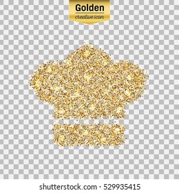 Gold glitter vector icon of chef isolated on background. Art creative concept illustration for web, glow light confetti, bright sequins, sparkle tinsel, abstract bling, shimmer dust, foil.