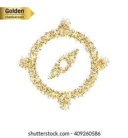 Gold glitter vector icon of compass isolated on background.