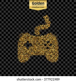 Gold glitter vector icon of controller isolated on background. Art creative concept illustration for web, glow light confetti, bright sequins, sparkle tinsel, abstract bling, shimmer dust, foil.