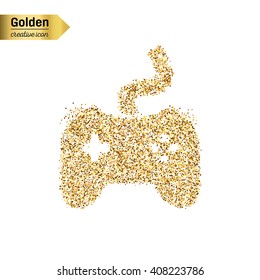 Gold glitter vector icon of controller isolated on background. Art creative concept illustration for web, glow light confetti, bright sequins, sparkle tinsel, abstract bling, shimmer dust, foil.