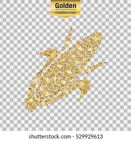 Gold glitter vector icon of corn on the cob isolated on background. Art creative concept illustration for web, glow light confetti, bright sequins, sparkle tinsel, abstract bling, shimmer dust, foil.