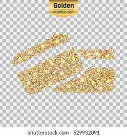 Gold glitter vector icon of credit card isolated on background. Art creative concept illustration for web, glow light confetti, bright sequins, sparkle tinsel, abstract bling, shimmer dust, foil.