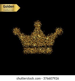 Gold glitter vector icon of crown isolated on background. Art creative concept illustration for web, glow light confetti, bright sequins, sparkle tinsel, abstract bling, shimmer dust, foil.