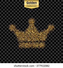 Gold glitter vector icon of crown isolated on background. Art creative concept illustration for web, glow light confetti, bright sequins, sparkle tinsel, abstract bling, shimmer dust, foil.