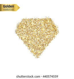 Gold glitter vector icon of diamond isolated on background. Art creative concept illustration for web, glow light confetti, bright sequins, sparkle tinsel, abstract bling, shimmer dust, foil.