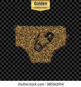 Gold glitter vector icon of diaper isolated on background. Art creative concept illustration for web, glow light confetti, bright sequins, sparkle tinsel, abstract bling, shimmer dust, foil.