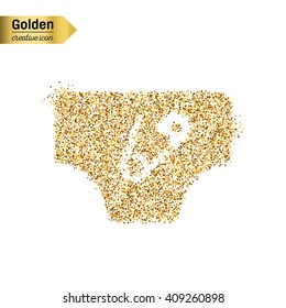 Gold glitter vector icon of diaper isolated on background. 