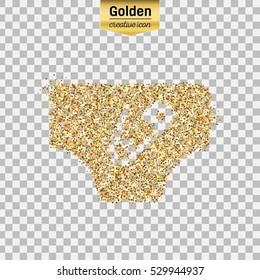 Gold glitter vector icon of diaper isolated on background. Art creative concept illustration for web, glow light confetti, bright sequins, sparkle tinsel, abstract bling, shimmer dust, foil.