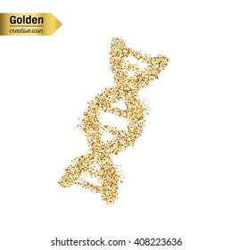 Gold glitter vector icon of DNA isolated on background. Art creative concept illustration for web, glow light confetti, bright sequins, sparkle tinsel, abstract bling, shimmer dust, foil.