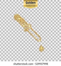 Gold glitter vector icon of Dropper isolated on background. Art creative concept illustration for web, glow light confetti, bright sequins, sparkle tinsel, abstract bling, shimmer dust, foil.