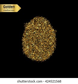 Gold glitter vector icon of egg isolated on background. Art creative concept illustration for web, glow light confetti, bright sequins, sparkle tinsel, abstract bling, shimmer dust, foil.