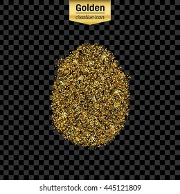 Gold glitter vector icon of egg isolated on background. Art creative concept illustration for web, glow light confetti, bright sequins, sparkle tinsel, abstract bling, shimmer dust, foil.